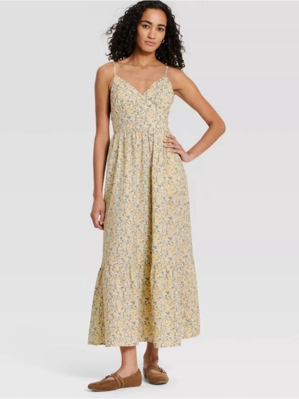 Women Pullover Maxi A-Line Dress - Universal Thread Yellow Floral
